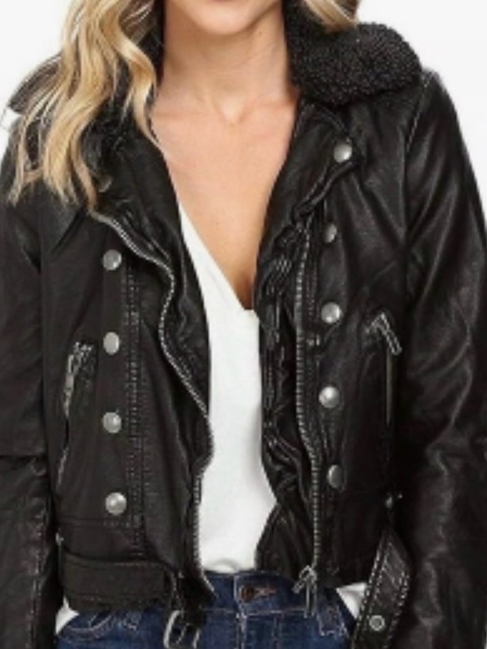 Free People Ashville Vegan Leather Moto Jacket Black Small